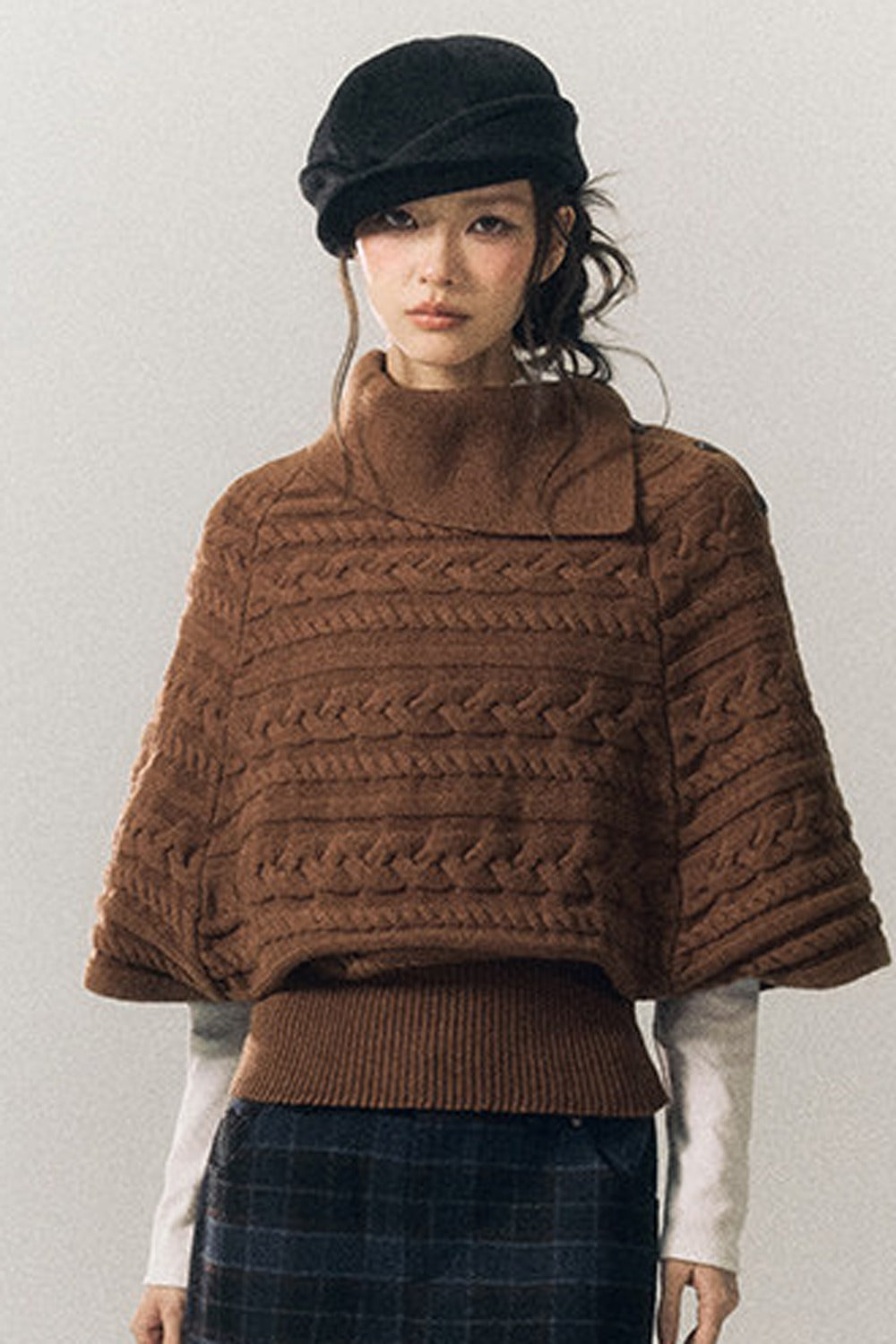 Cable Knit Lapel Cape Sweater