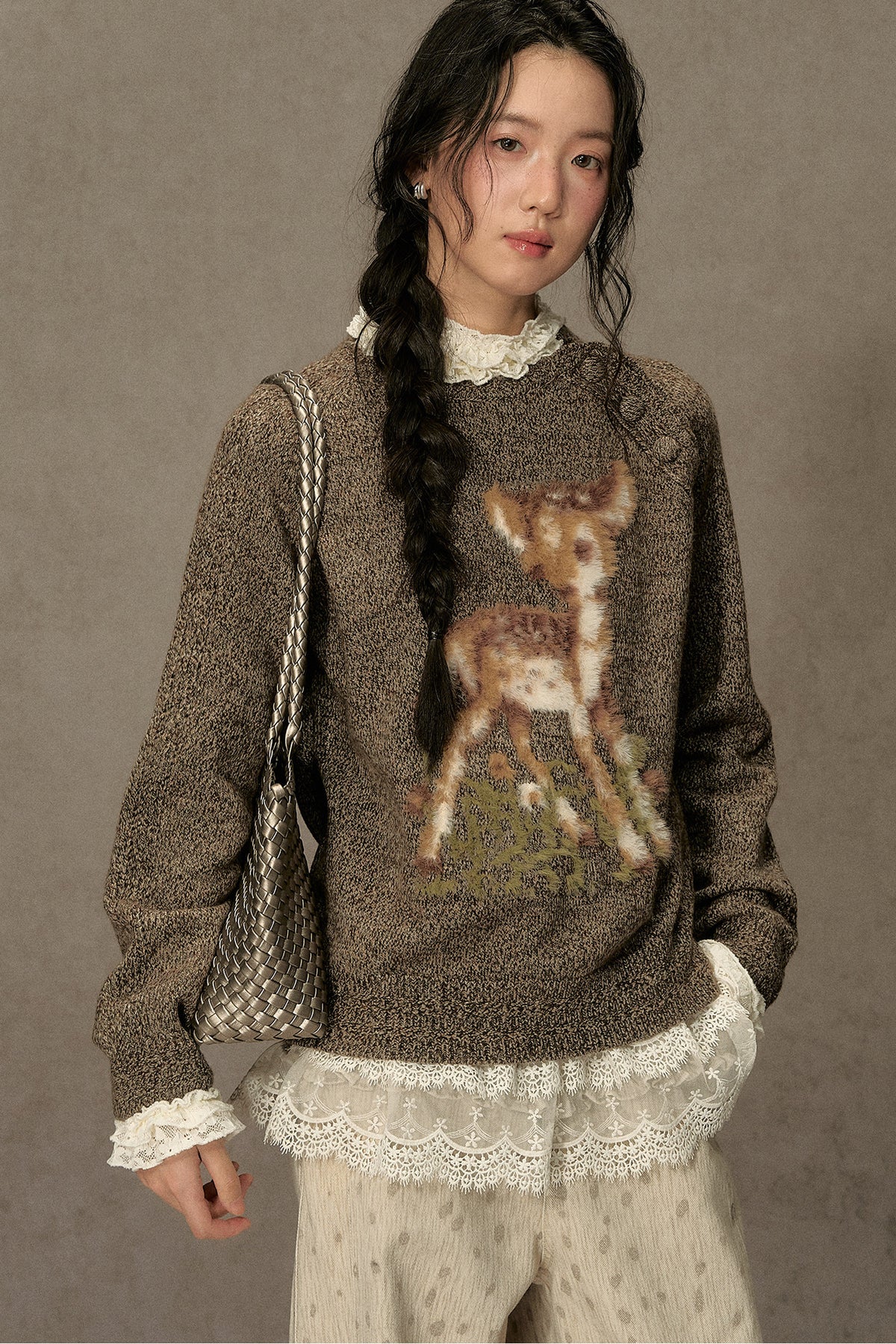 Deer Jacquard Pullover Sweater