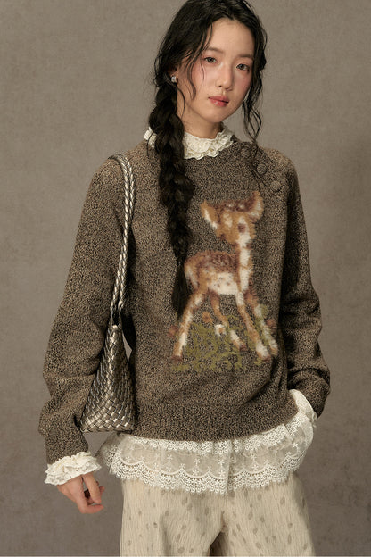 Deer Jacquard Pullover Sweater