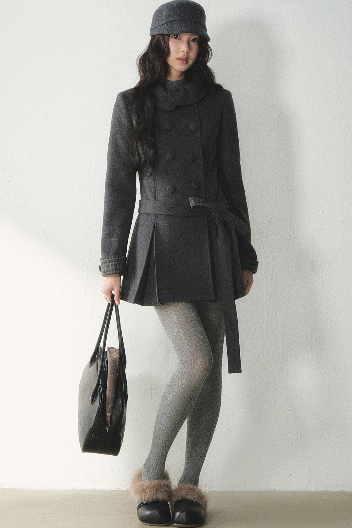 Plaid Collar Double-Breasted Wool Coat