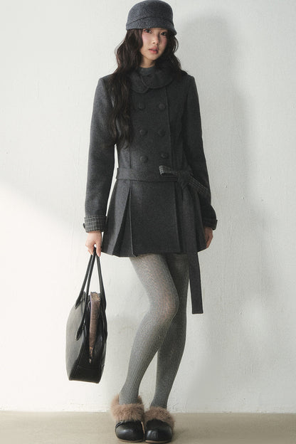 Plaid Collar Double-Breasted Wool Coat