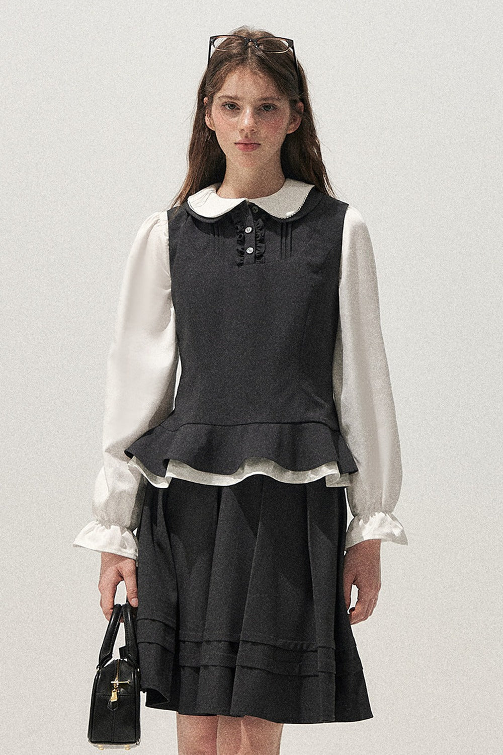 Retro Lace Hem Vest and Skirt Set-Up