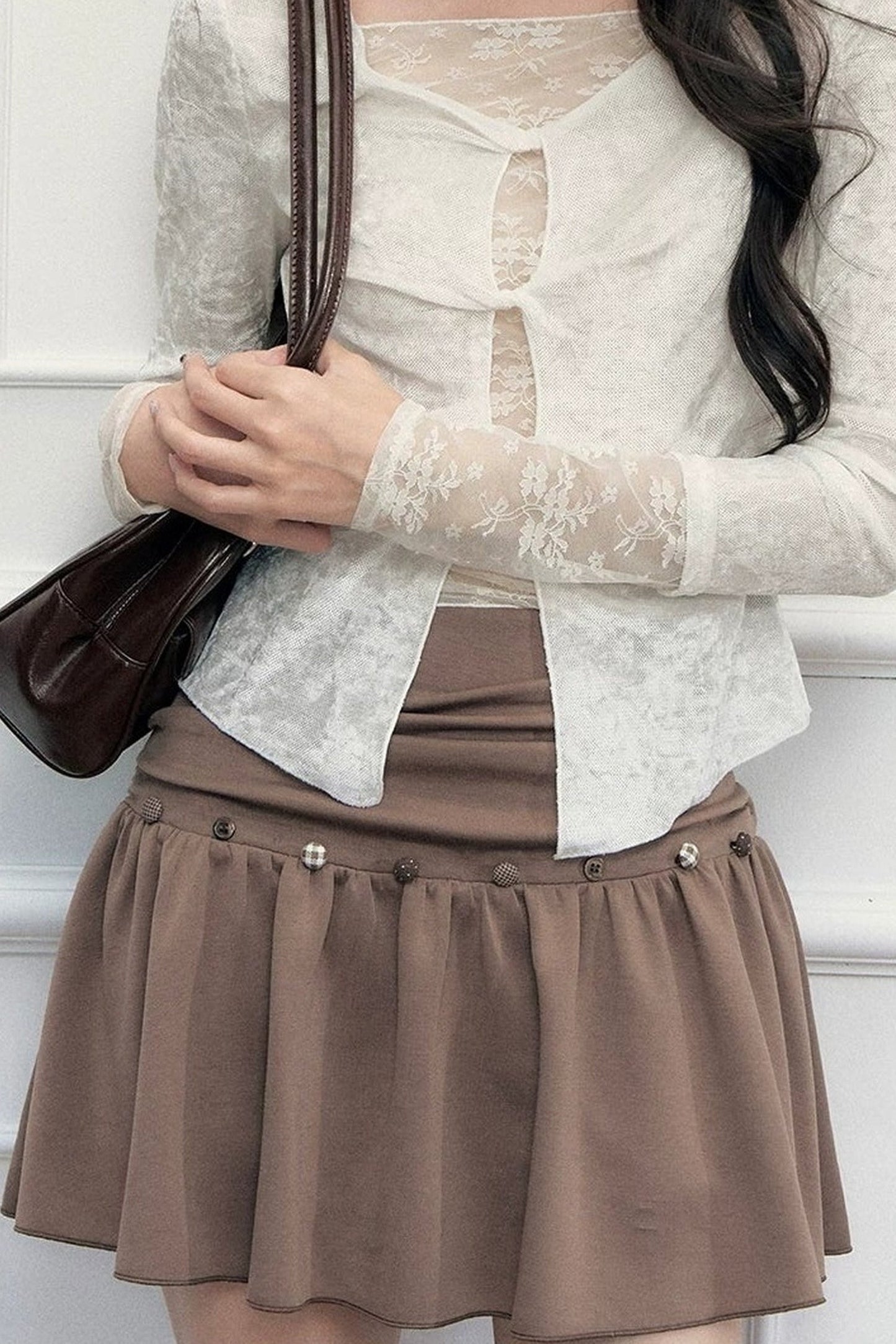 Twisted Hollow Lace Top and Skirt Set-Up