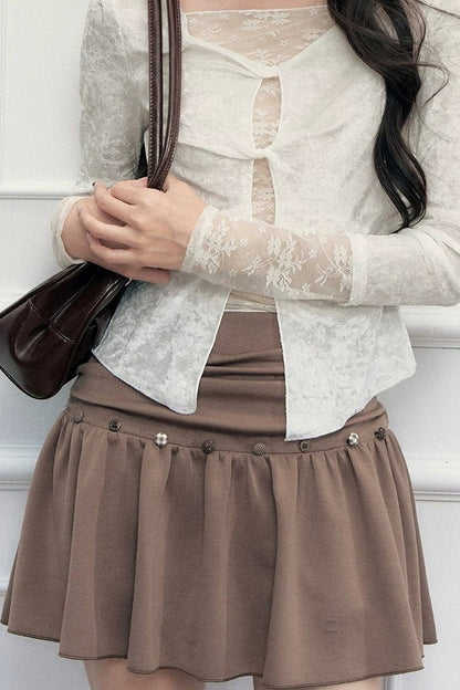 Twisted Hollow Lace Top and Skirt Set-Up