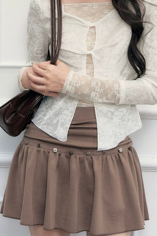 Twisted Hollow Lace Top and Skirt Set-Up