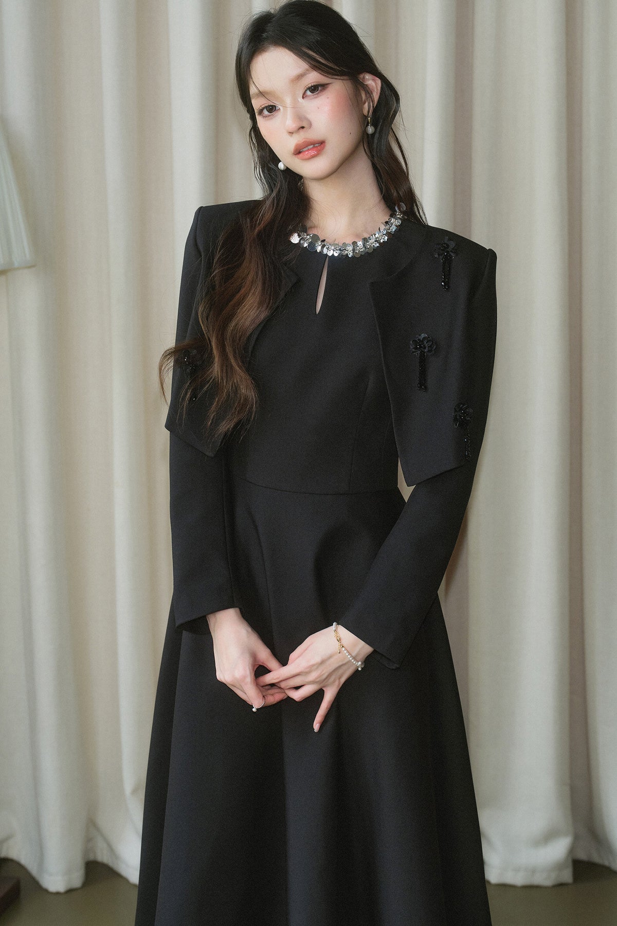Black Rhinestone Petal Jacket