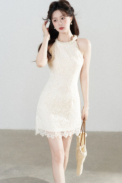 A-Line Halter Neck Lace Dress