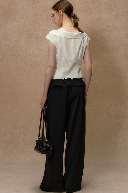Lace-Trimmed Striped Blouse