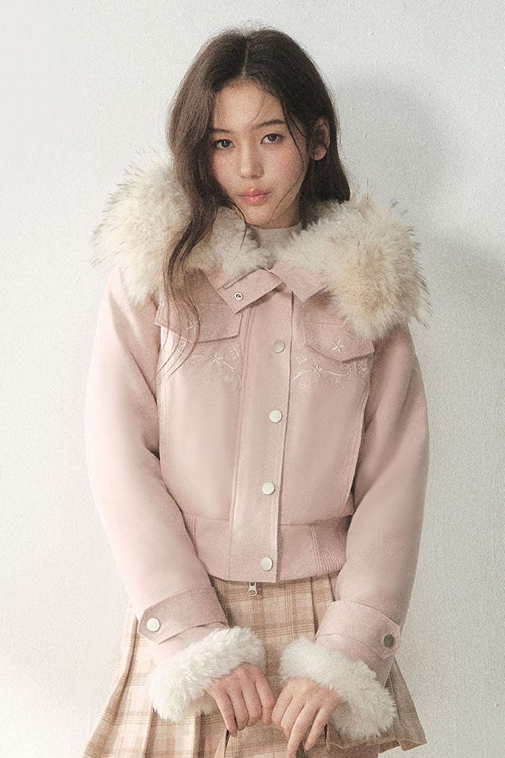 Embroidered Suede Fleece-Lined Jacket
