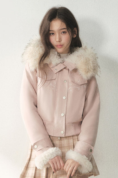 Embroidered Suede Fleece-Lined Jacket