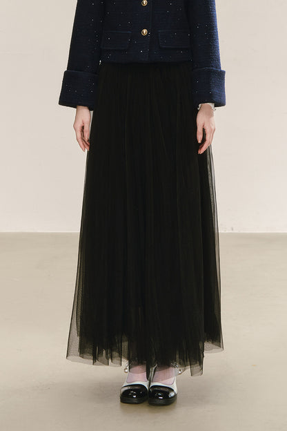 High-Waisted Loose-Fitting A-Line Mesh Skirt