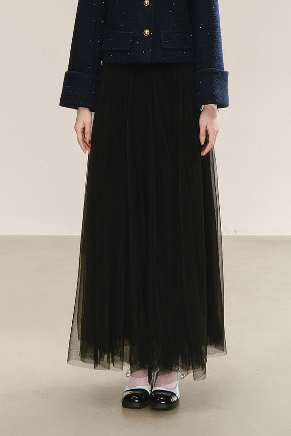 High-Waisted Loose-Fitting A-Line Mesh Skirt