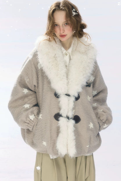 Star Polka Dot Plush Collar Jacket