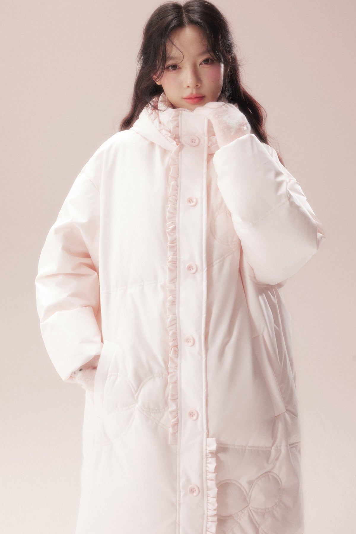 Cloud Pattern Quilted Long Down Jacket