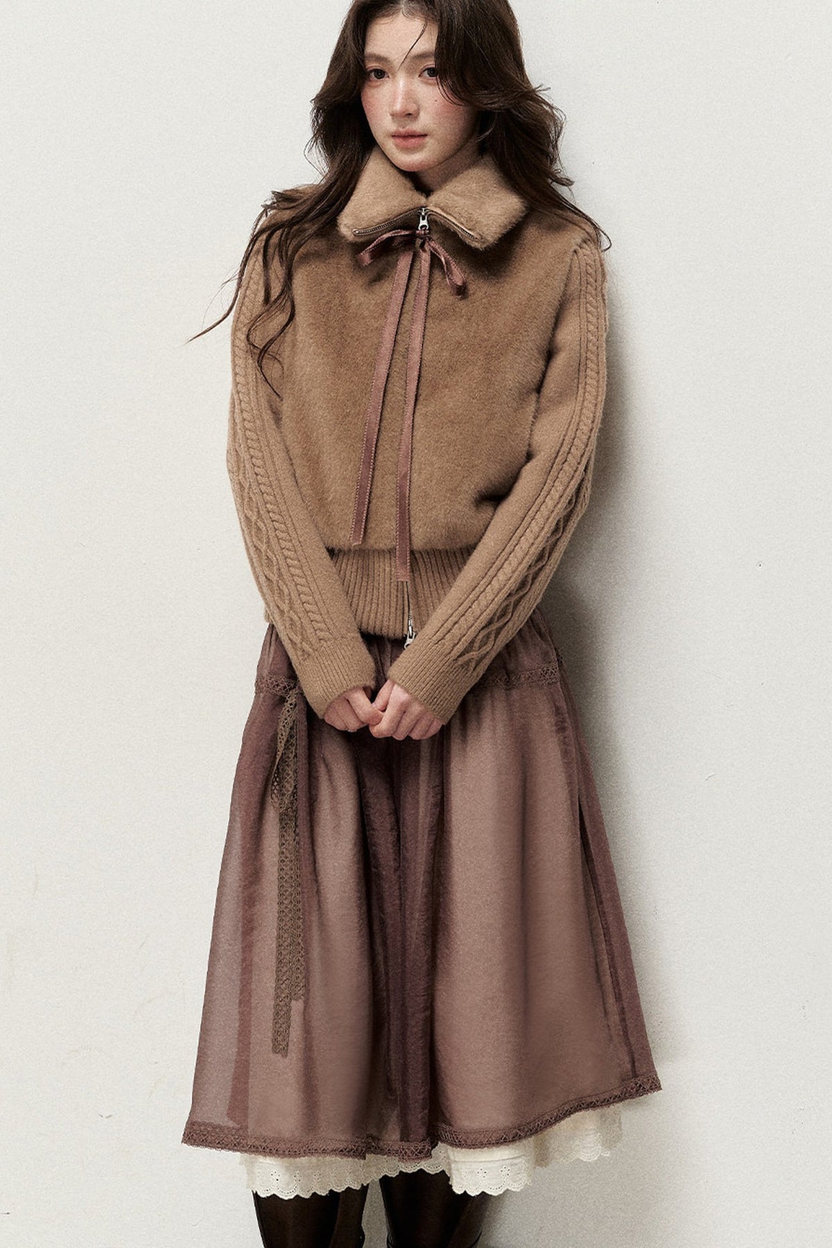 Knitted Patchwork Faux Fur Jacket
