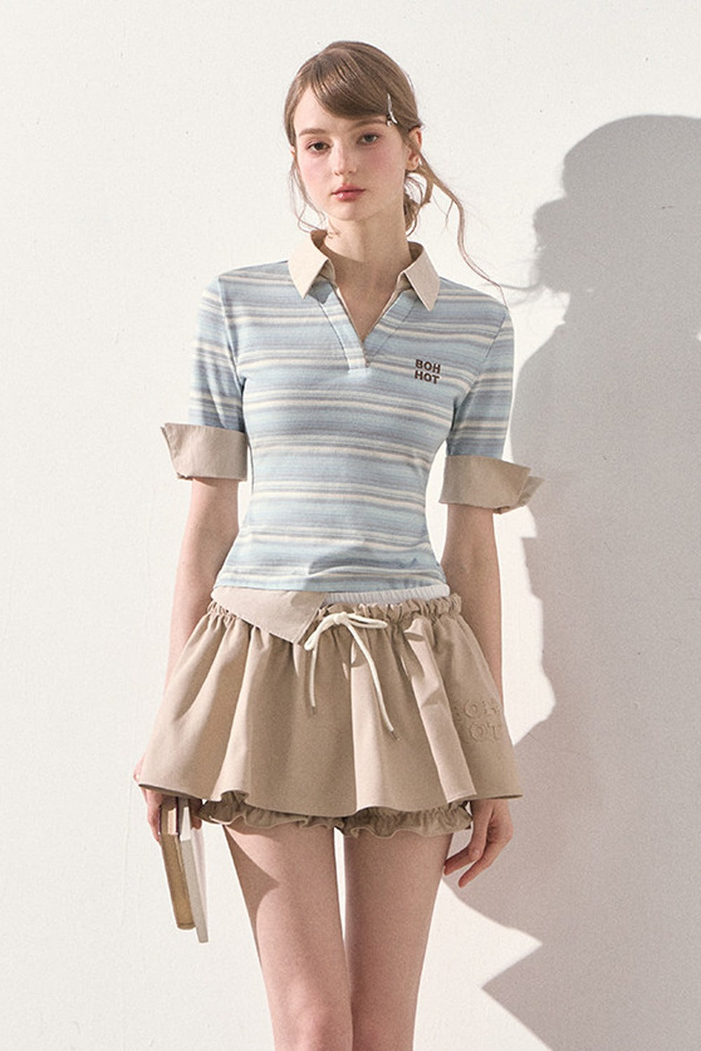 Embroidered Low-rise Drawstring Puff Skirt