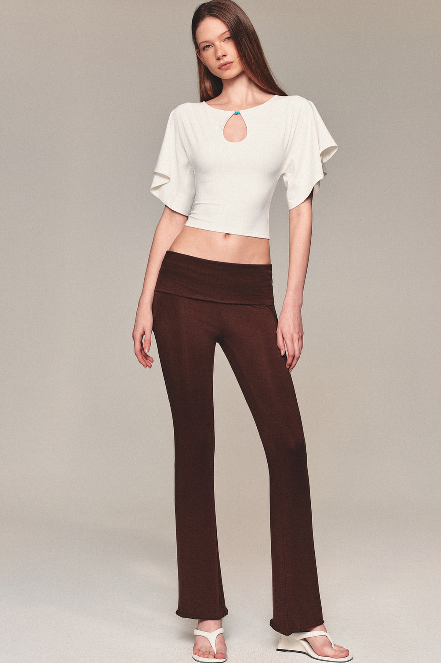 Water Drop Cutout Flutter Sleeve Blouse