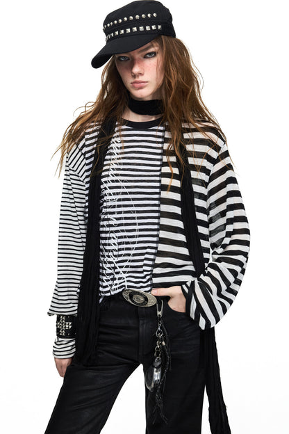 Vintage Striped Long-Sleeve Tencel T-shirt