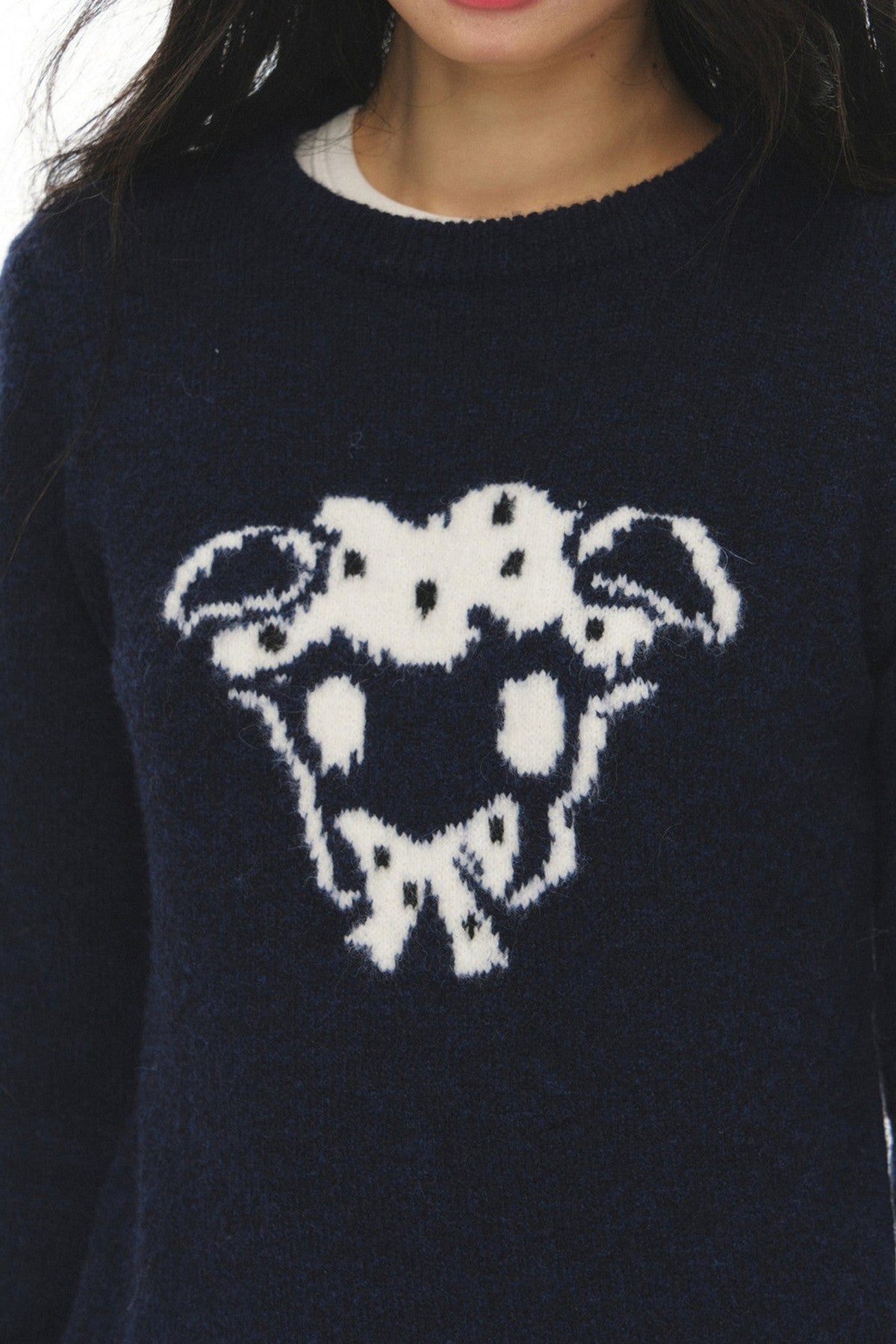 Navy Wool Jacquard Top and Pants Set-Up