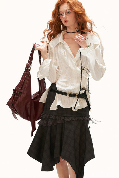 Texture Asymmetrical Lapel Long-Sleeved Shirt