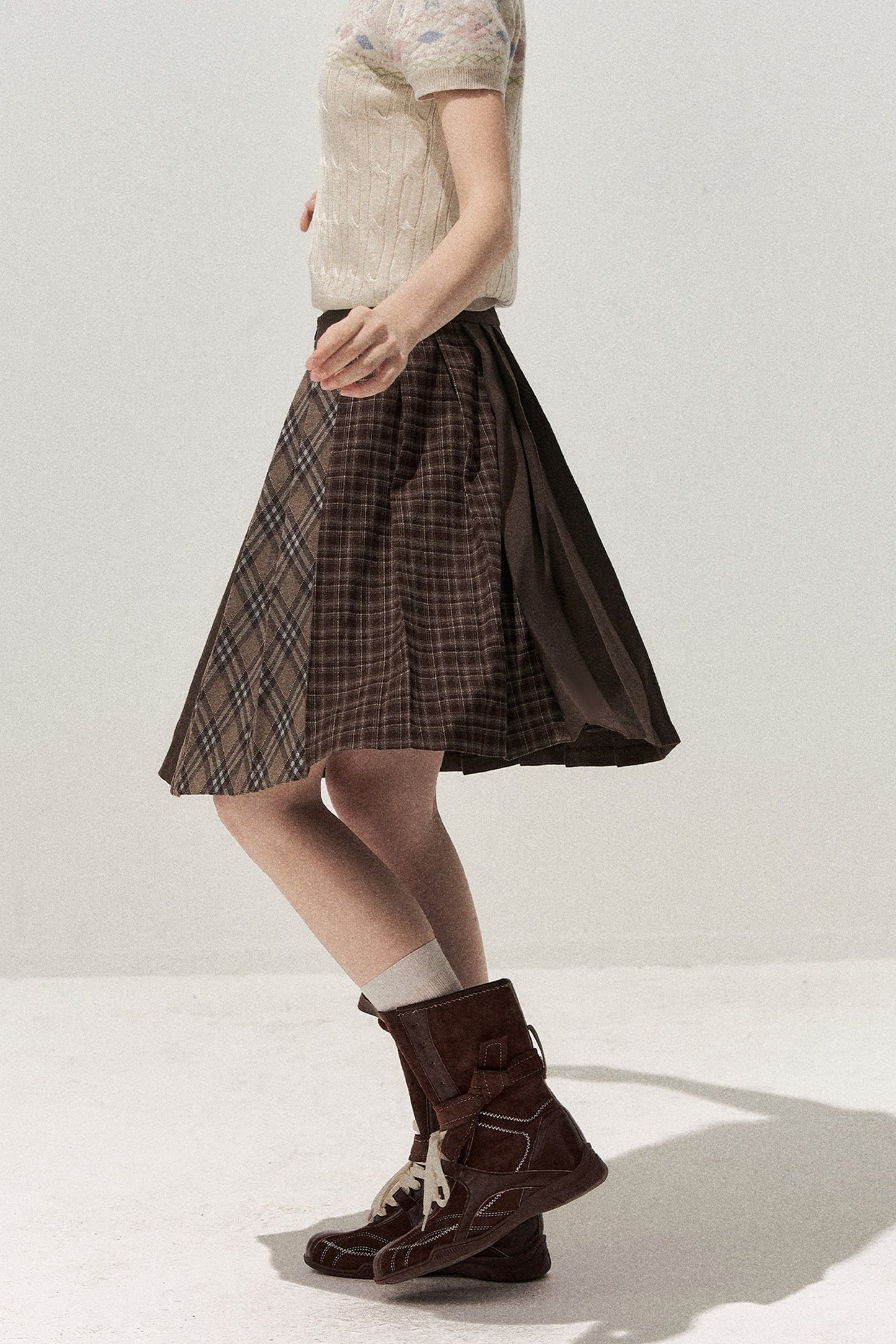 Retro Patchwork Pleated Skirt