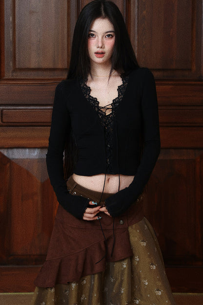 Lace-Up Long Sleeve T-Shirt