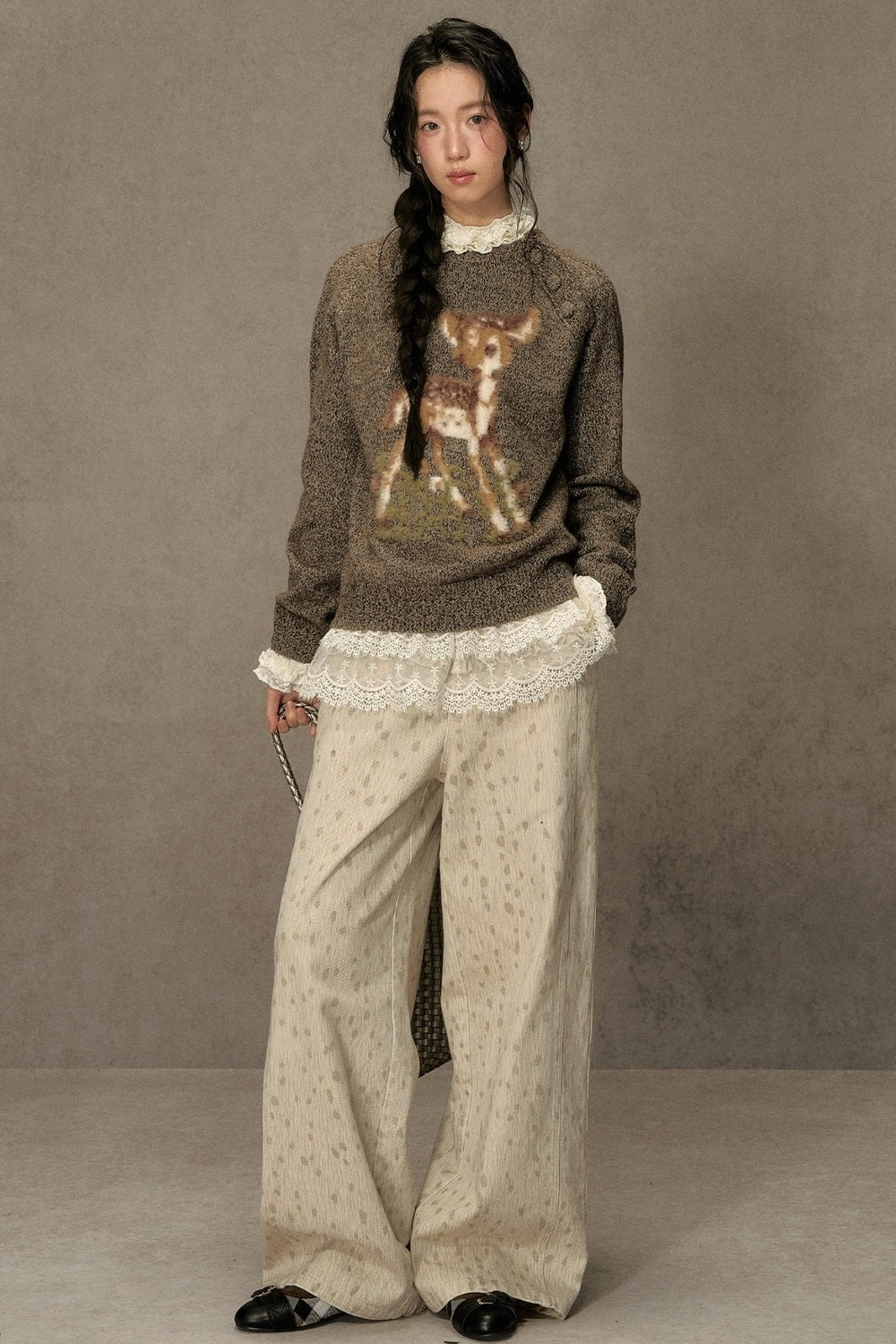 Fawn Spotted Lace Trim Pants