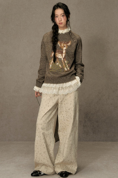 Fawn Spotted Lace Trim Pants