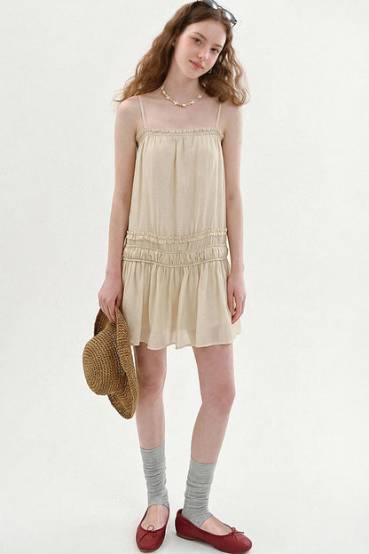 Draped Ruffle Spaghetti Dress