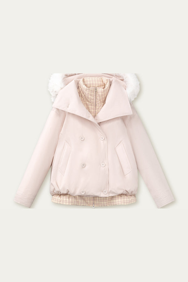 Parka acolchada de cuadros cruzada con estampado de capullos