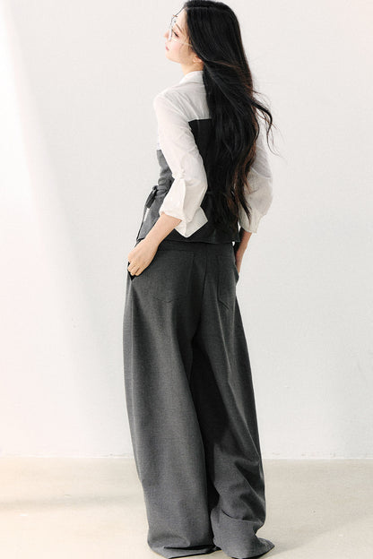 Lapel Faux Two-Piece Tie Shirt