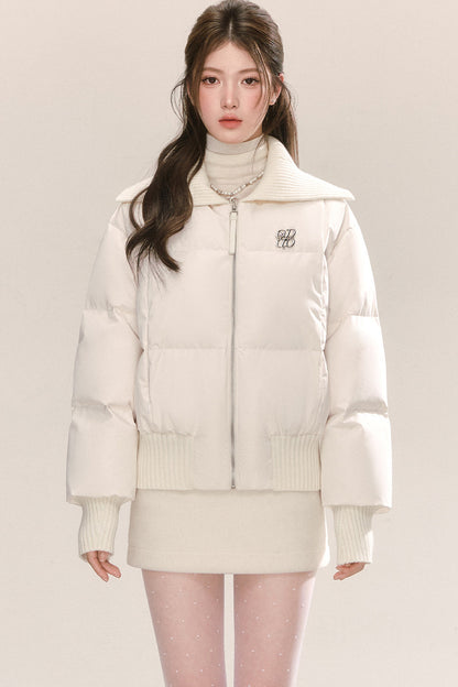 White Lapel Down Jacket