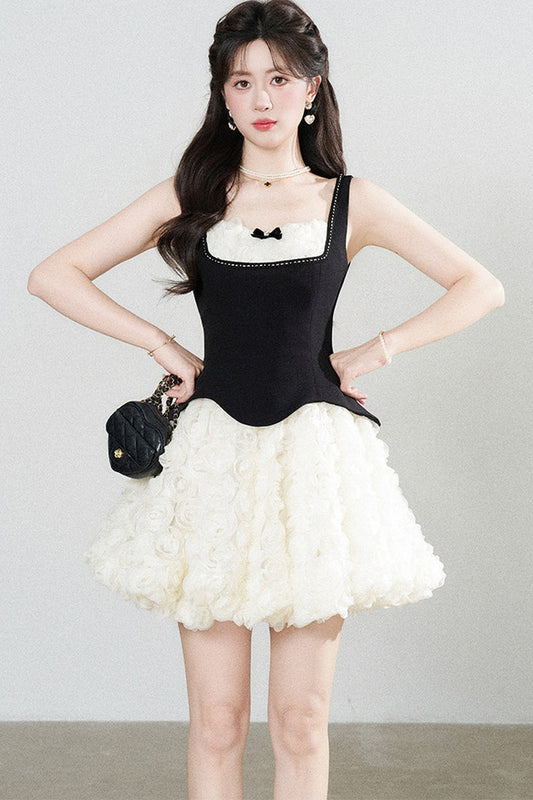 Patchwork Suspender Puffy A-Line Dress