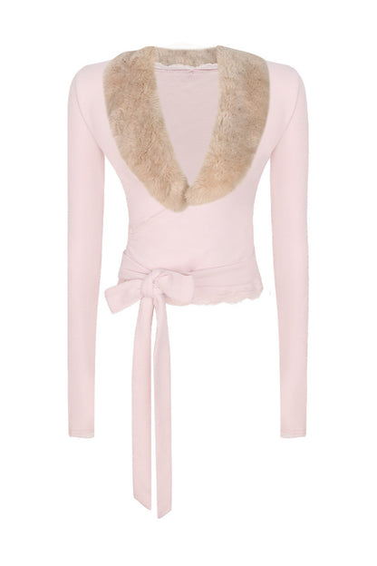 Fur Collar Cardigan and Flared Pants