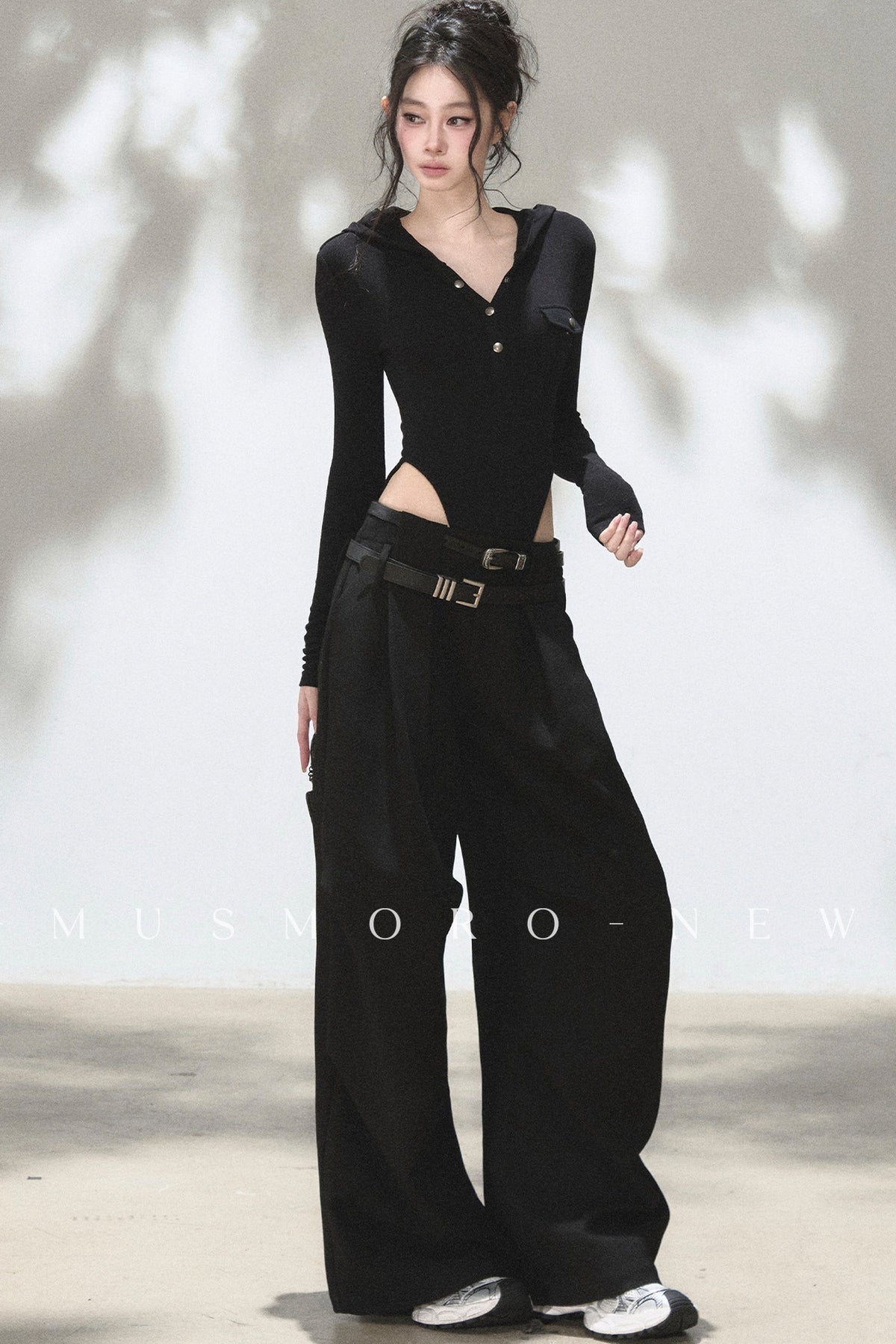 Brushed Ribbed Hooded Cutout Top