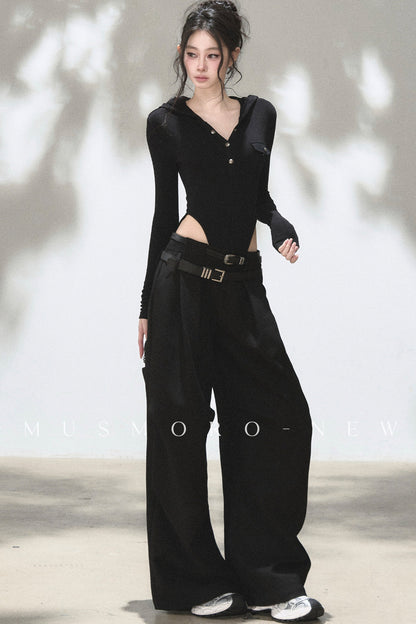 Brushed Ribbed Hooded Cutout Top