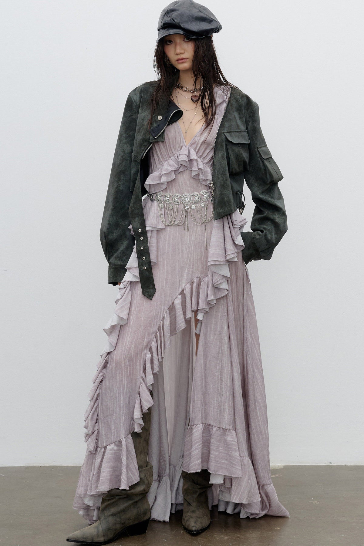 Color-Washed PU Biker Jacket