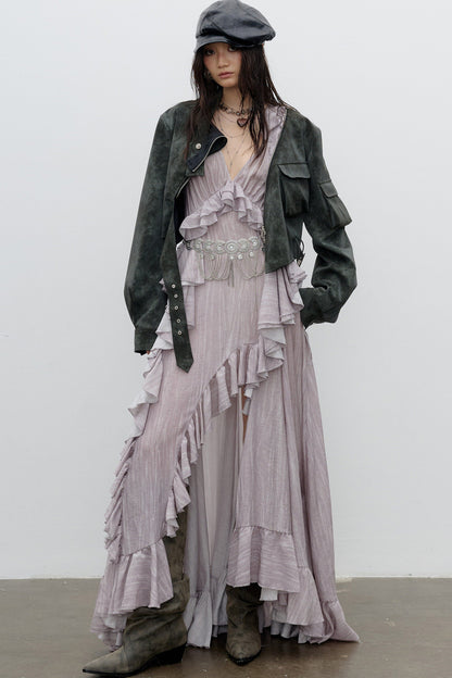 Color-Washed PU Biker Jacket
