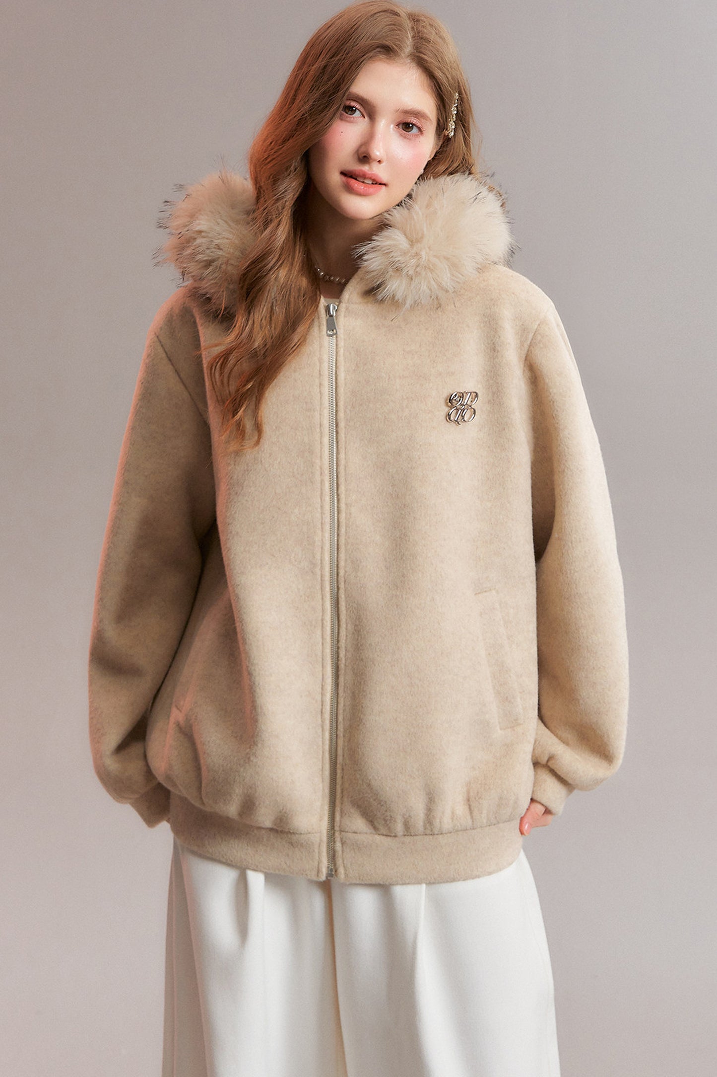 Hooded Fur Collar Woolen Jacket
