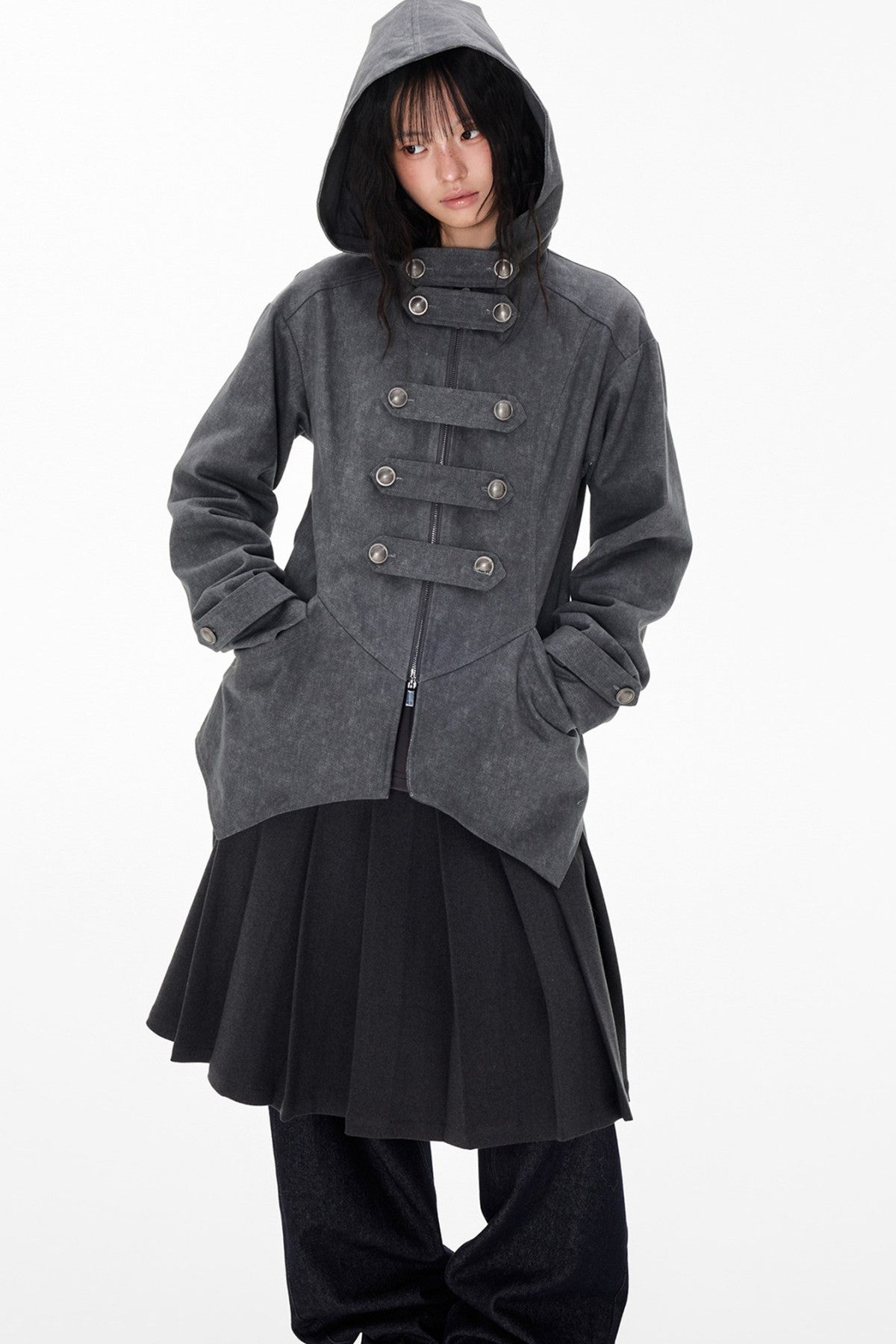 Mid-Length Denim Hooded Jacket