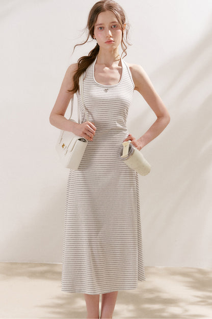 Vestido maxi de cuello halter a rayas