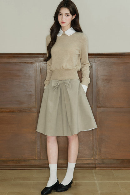 Mid-Waist Bow A-Line Frayed Skirt