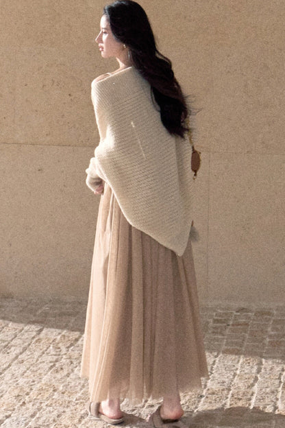 Gold Sequin Batwing Wool Blend Sweater Coat