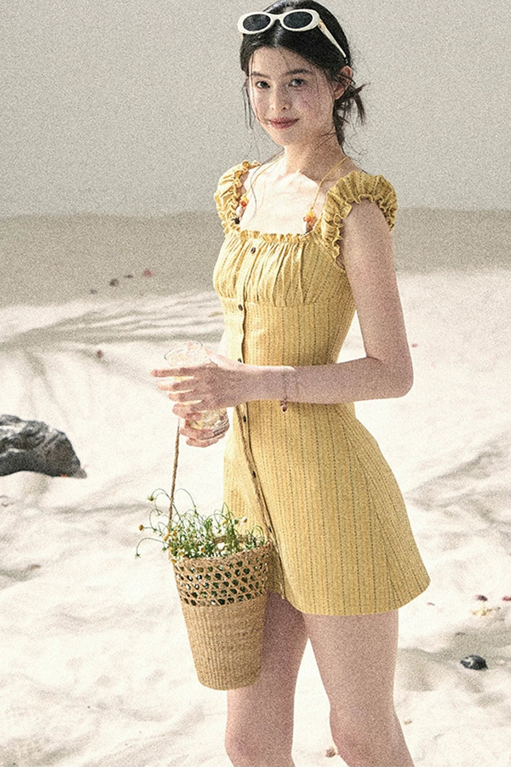 French Halter Striped Dress