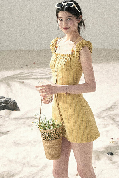 French Halter Striped Dress