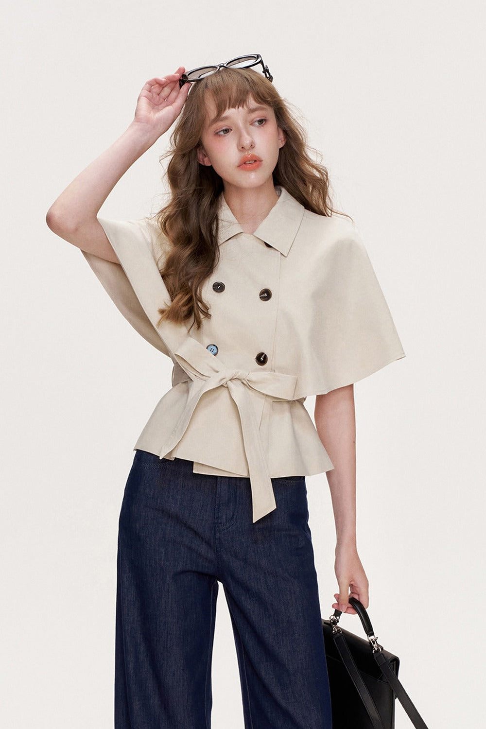 Lyocell Double-Breasted Cape Coat
