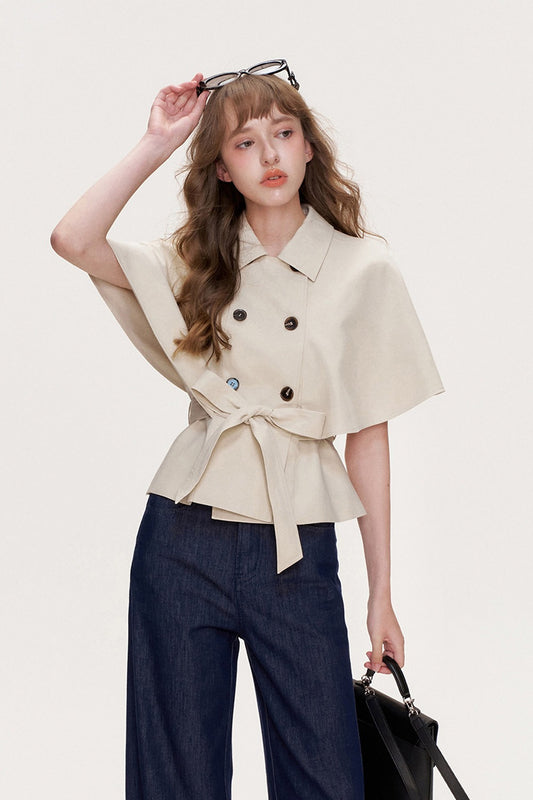 Lyocell Double-Breasted Cape Coat