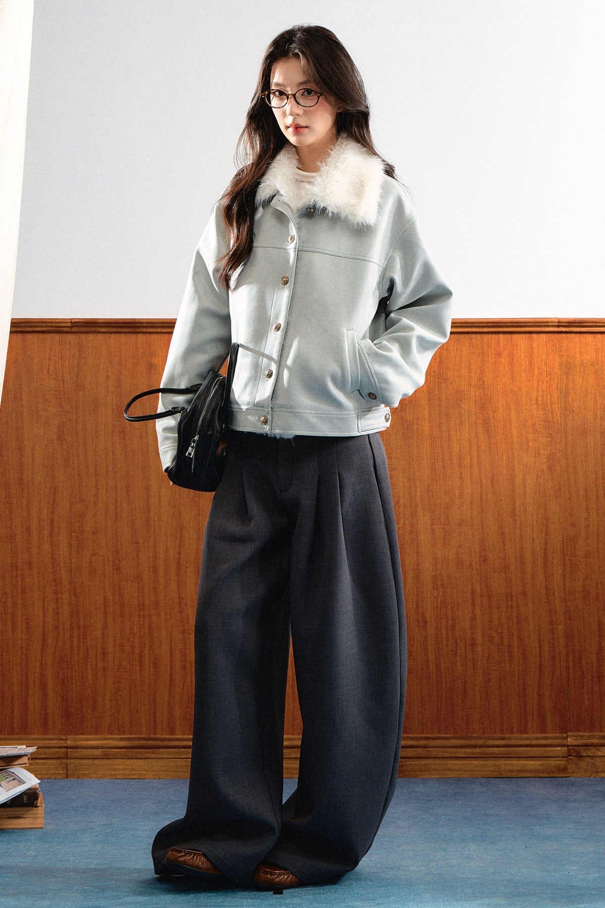 Light Blue Faux Shearling Jacket