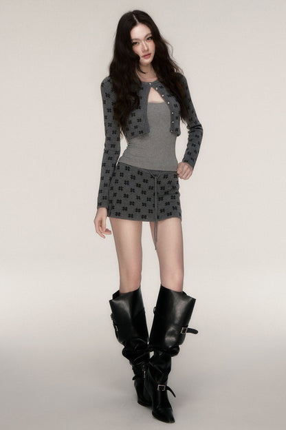 Grey Knit Cardigan and Skirt Set-Up