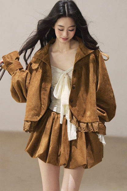 Ensemble veste et jupe en faux daim